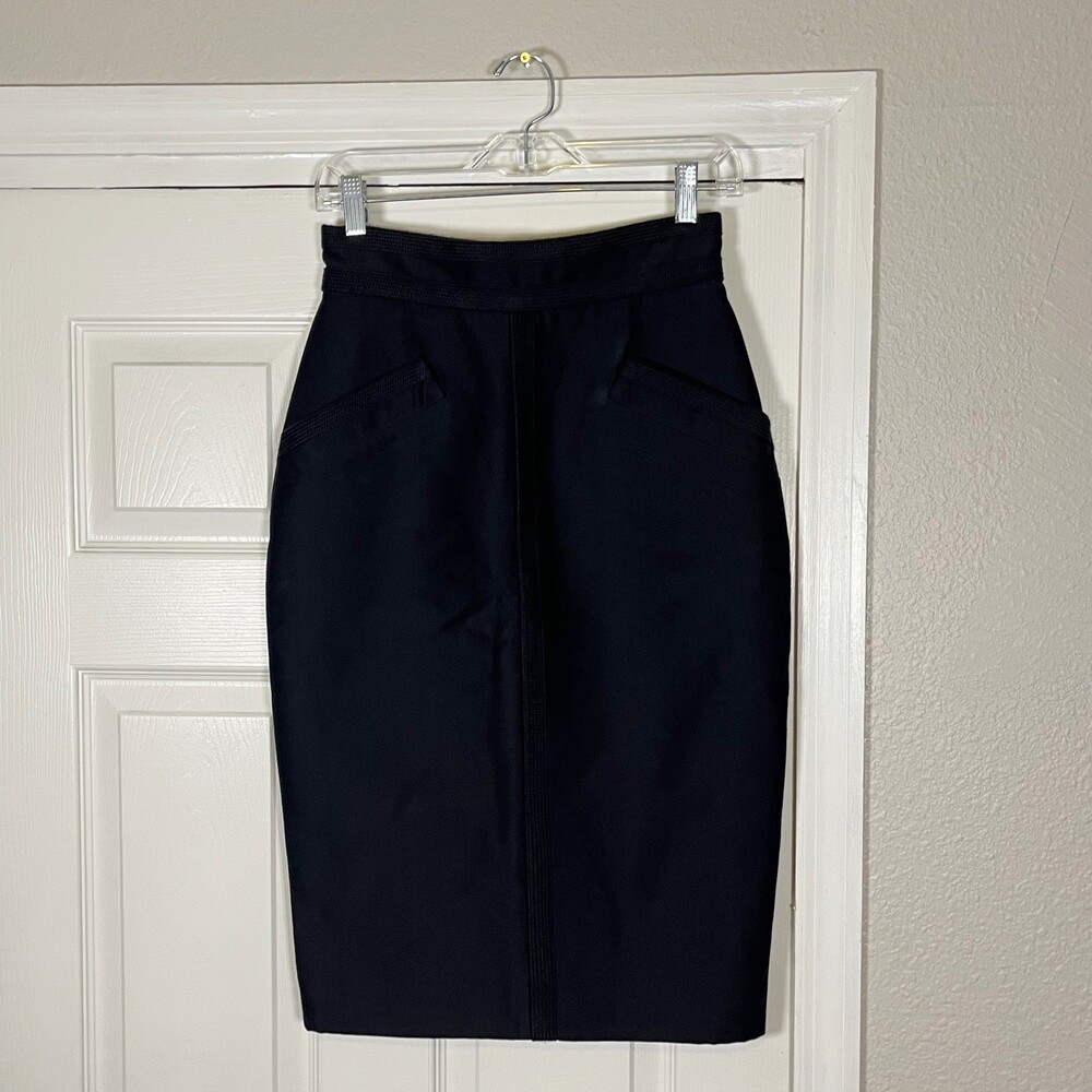 Giambattista Valli Skirt Pencil Evening Career Black Twill Motif Pockets IT42
